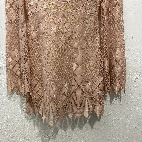 Free People Deco Lace Mini Dress Fairycore Bell Sleeve Ivory Combo Lined Size 4 - Picture 10 of 12